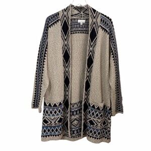 Lucky Brand | Southwestern Geometric Long Line Open Front Cardigan